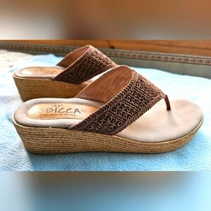 Sbicca Delaluna Women’s Wedge Sandal, Size 10, 2" Heel, Tan, Handmade In The USA